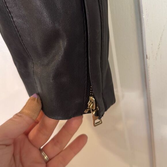 MANGO 100% genuine leather black zipper moto jacket size M - Picture 5 of 10